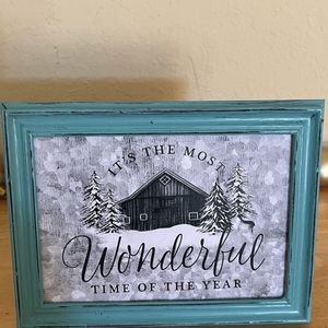Farmhouse Christmas barn & trees picture 8x10 w/frame